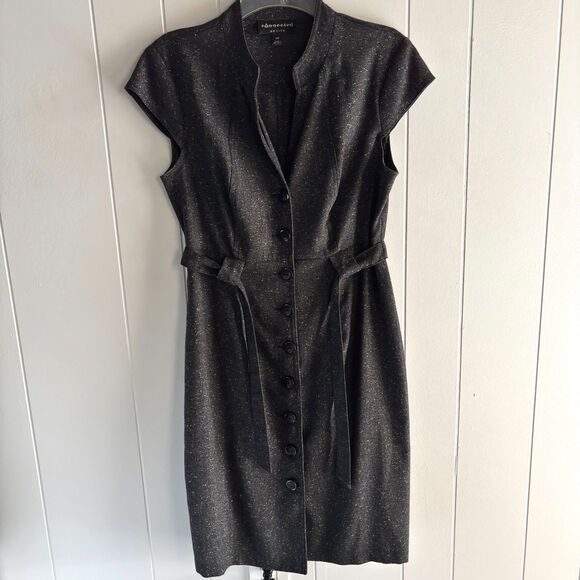 Connected Petite Blk Belted Shift Dress 10P Button Front Work to Evening Dress - Picture 2 of 9